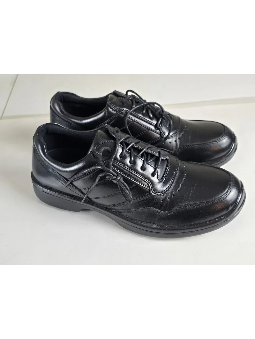 Soft Stags Mens 8.5D Black Faux Leather Work Shoes Walking Oxford Sneaker Casual
